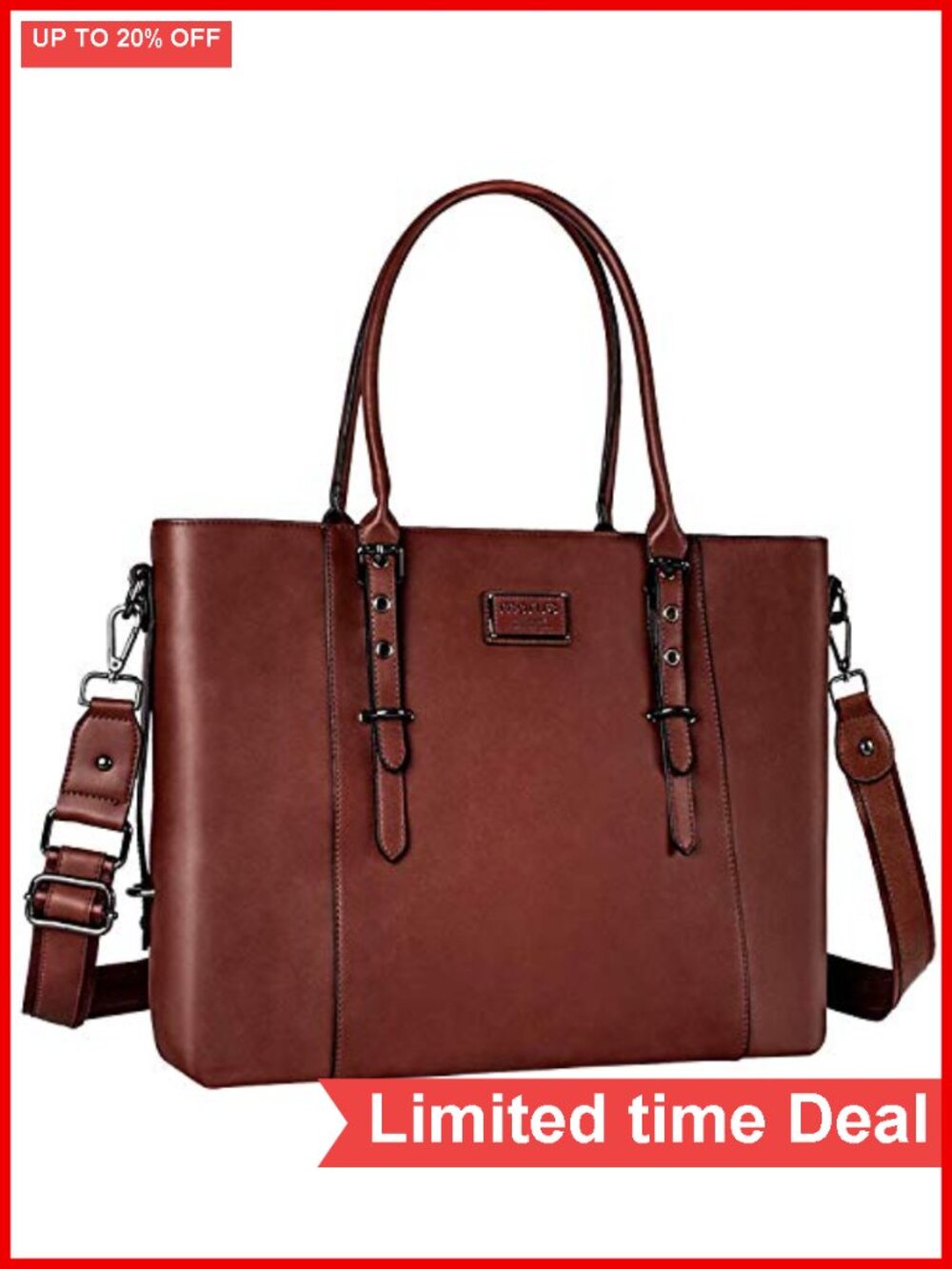 17.3" PU Leather Laptop Tote Bag for Women, Large Capacity Crossbody Shoulder